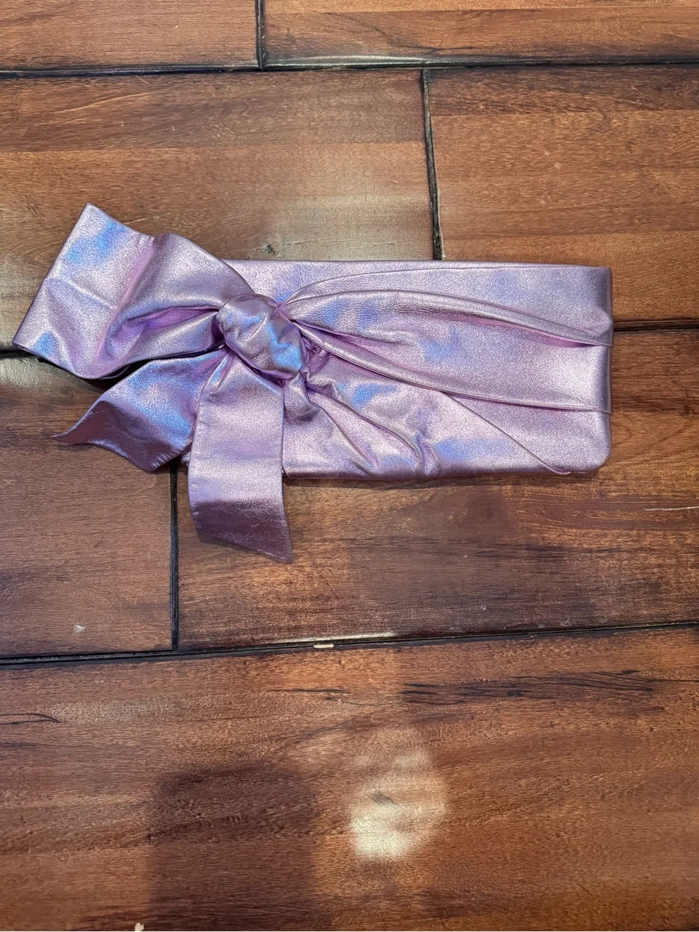 Valentino Garavani Iridescent Lilac Bow Clutch Wristlet